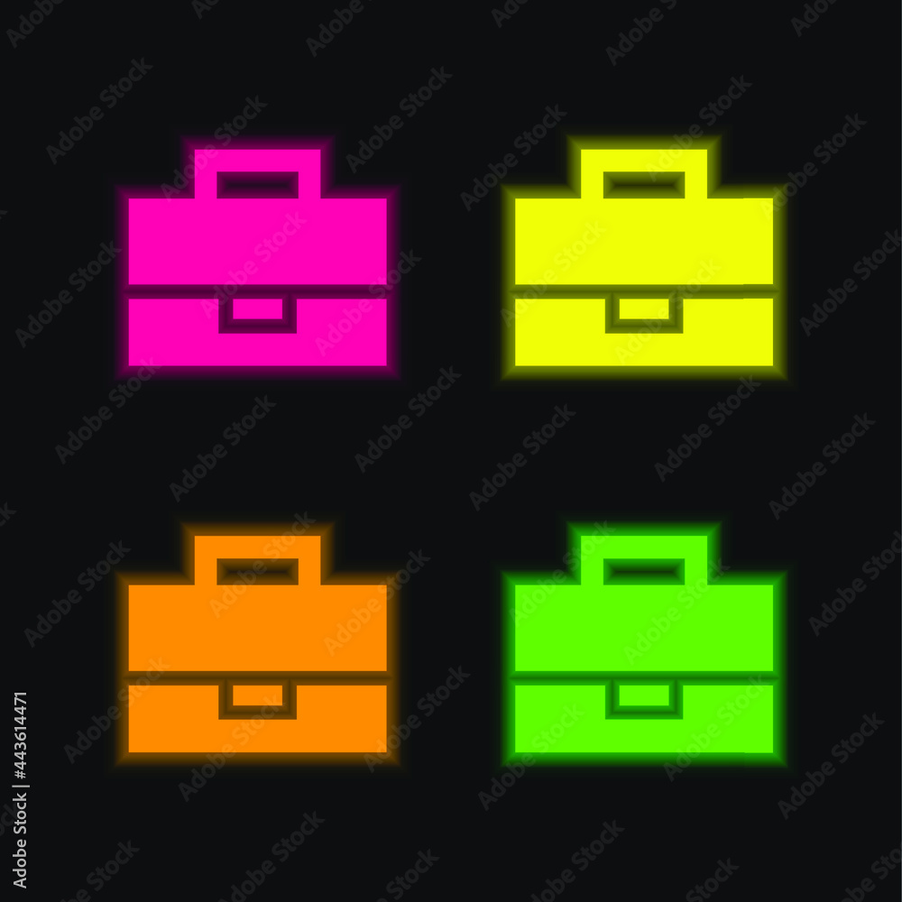 Fototapeta premium Black Briefcase four color glowing neon vector icon