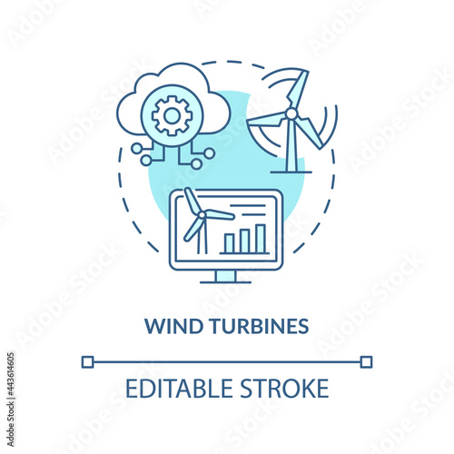 Wind turbines concept icon. Digital twin application industry. Smart electricity source. Energy generator abstract idea thin line illustration. Vector isolated outline color drawing. Editable stroke