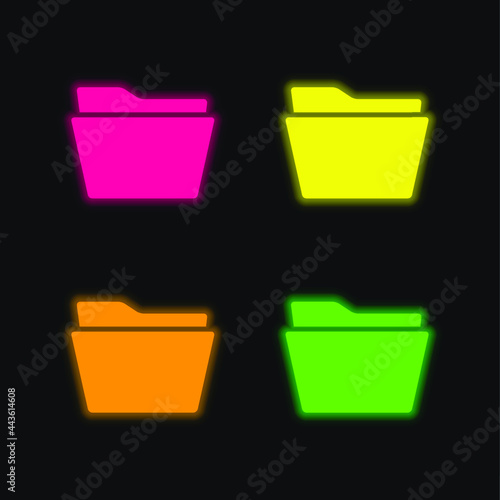 Black Folder Shape four color glowing neon vector icon