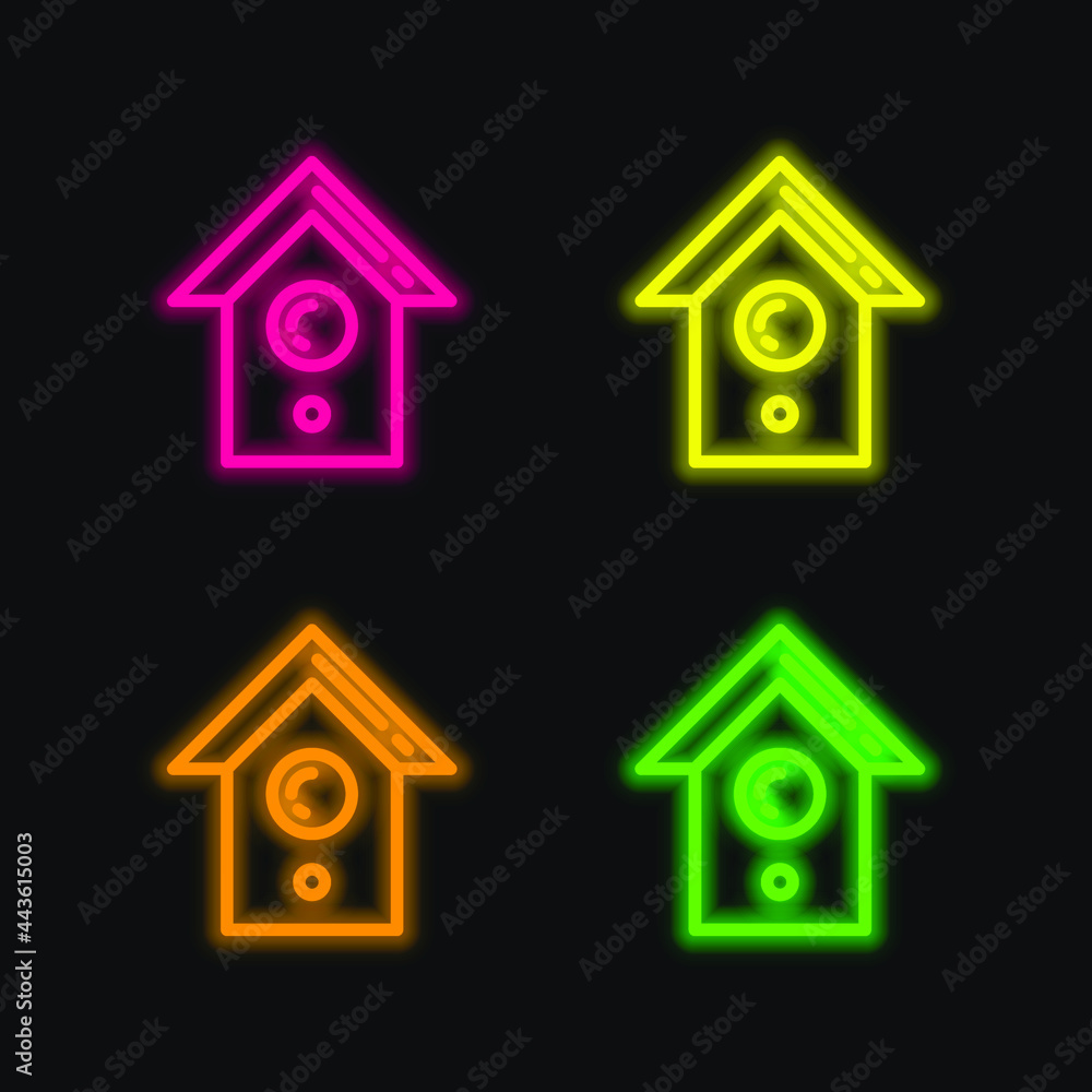 Bird House four color glowing neon vector icon