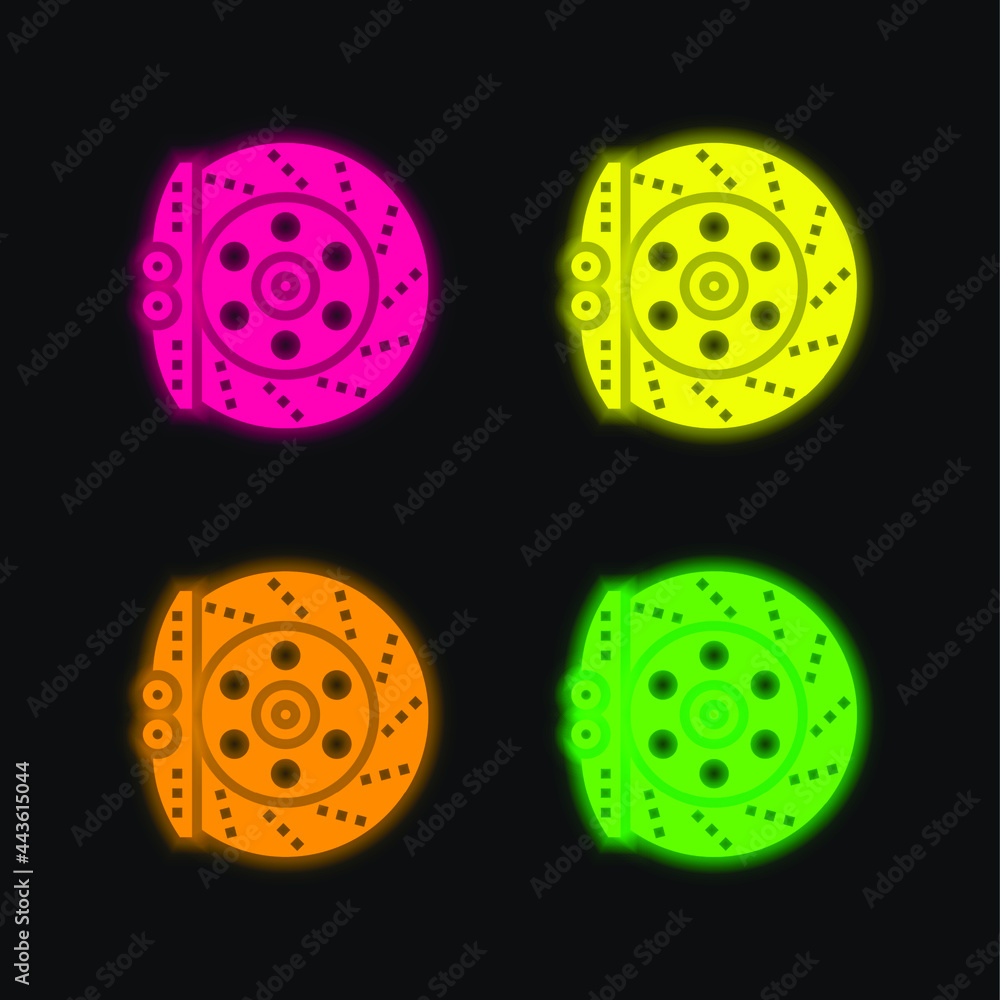 Fototapeta premium Brake four color glowing neon vector icon