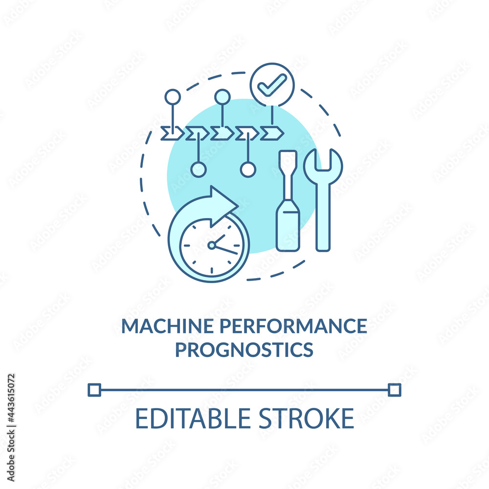 Machine performance prognostics concept icon. Digital twin tasks. Smart automation technologies abstract idea thin line illustration. Vector isolated outline color drawing. Editable stroke
