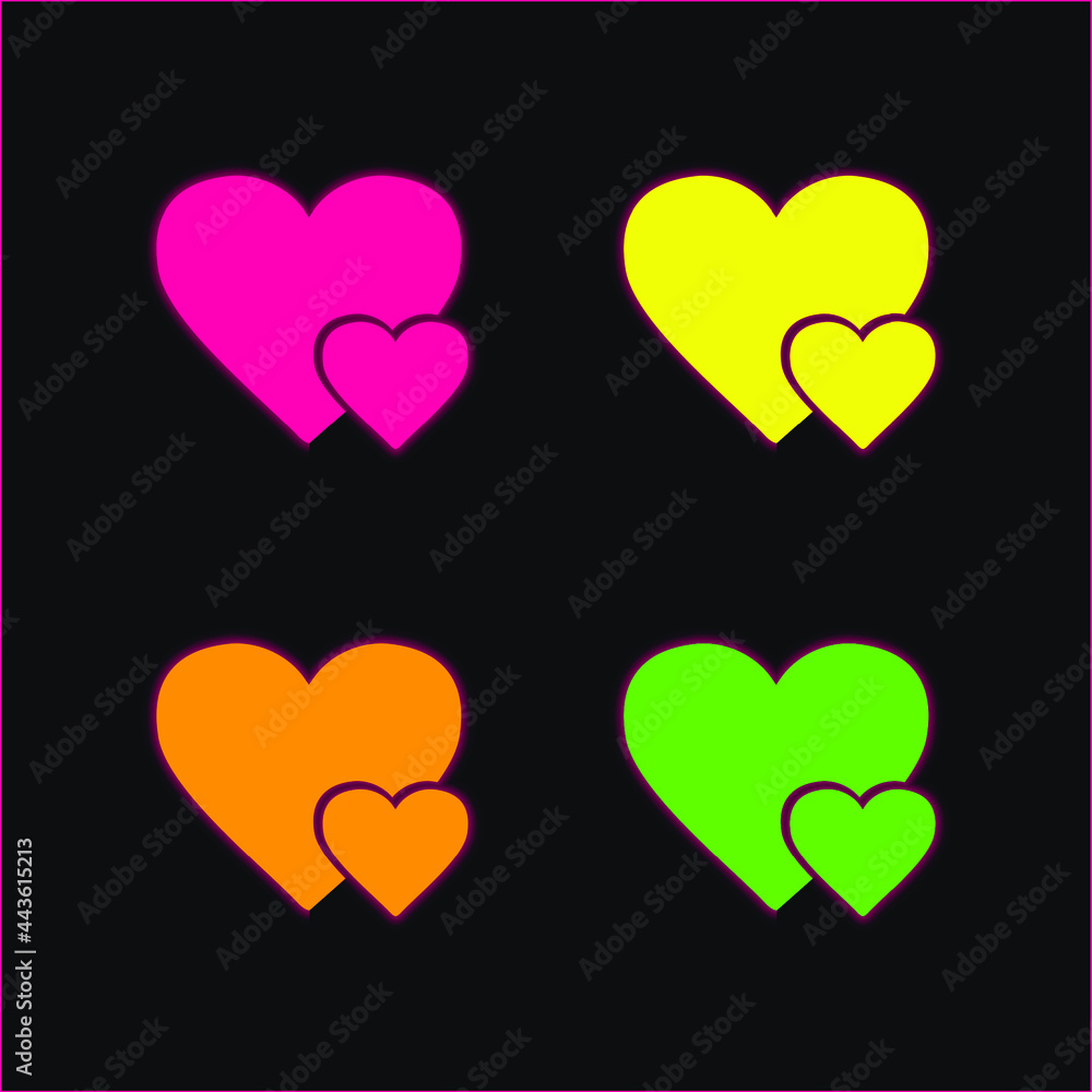 Big Heart And Little Heart four color glowing neon vector icon