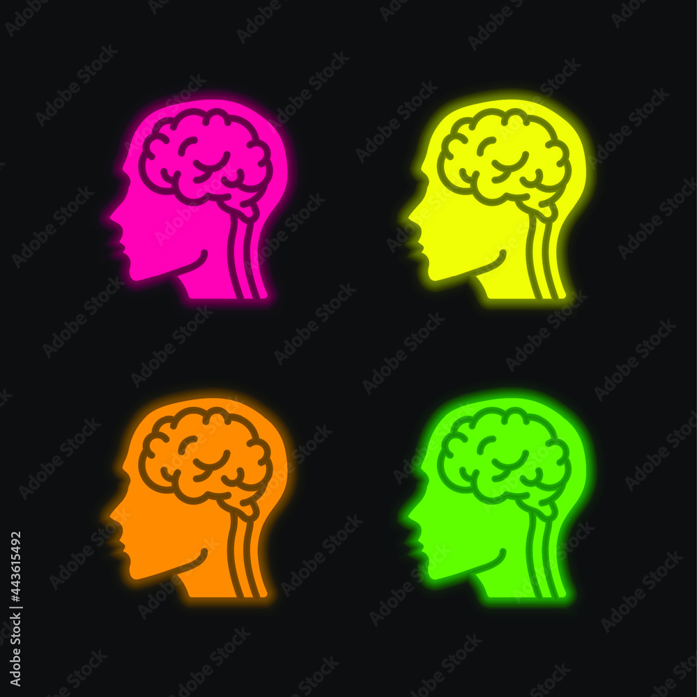 Brain four color glowing neon vector icon