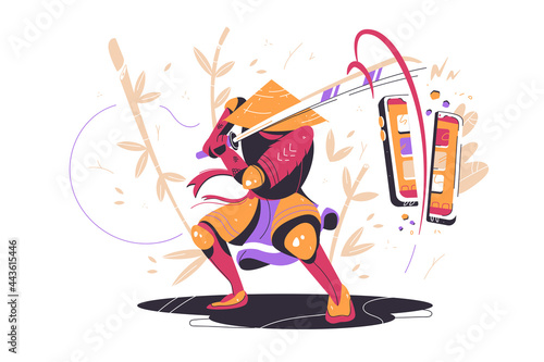 Japanese samurai in battle with sword