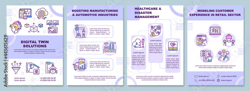 Digital twin solutions brochure template. Boosting manufacture. Flyer, booklet, leaflet print, cover design with linear icons. Vector layouts for presentation, annual reports, advertisement pages