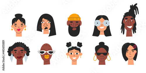 Multicultural diverse people avatar set isolated. User profile collection with cute male and female faces. Social network, job, web forum, student picture icons. Vector modern simple flat illustration