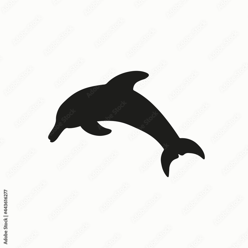 Fototapeta premium The silhouette of a dolphin. Dolphin contour for children's textbooks, marine environment, logos. Black vector silhouette of a dolphin on a white background