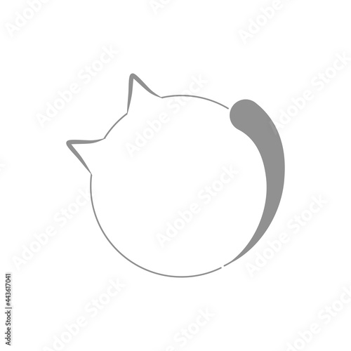 Vector illustration of a cat shape. Round stamp with ears and tail. Stylized kitten pet. Isolated design on a white background for logo, icons, circles, labels.