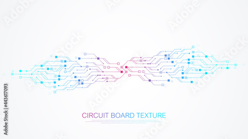 Technology circuit board texture background design. Futuristic blue circuit board background. Minimal vector motherboard