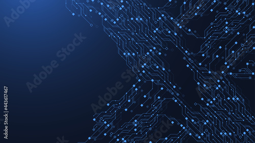 Technology circuit board texture background design. Futuristic blue circuit board background. Minimal vector motherboard photo