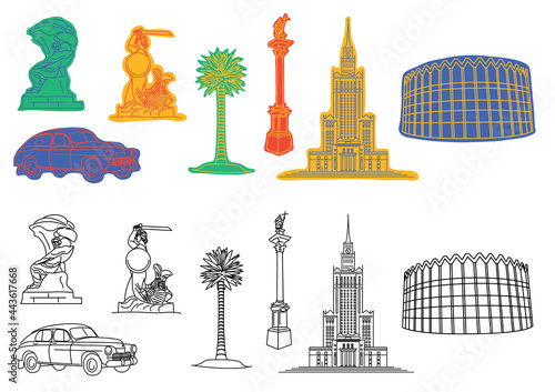 symbols of Warsaw the Capital city of Poland Vector graphics color postcard heart of Europe photo
