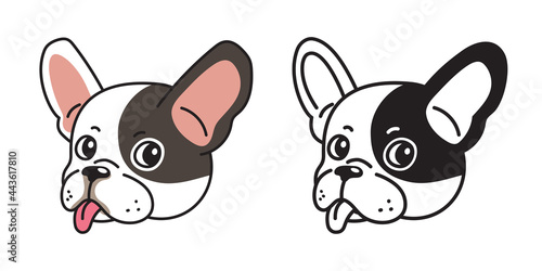 Vector cartoon set of French Bulldog faces for design.