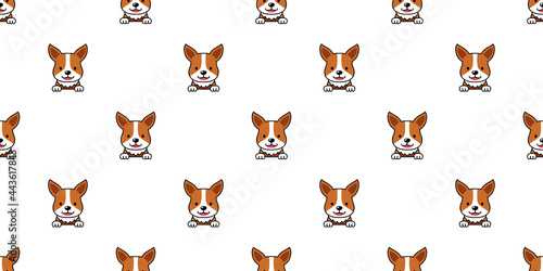 Fototapeta Naklejka Na Ścianę i Meble -  Cartoon character corgi dog face seamless pattern background for design.