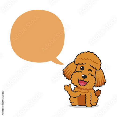 Cartoon character poodle dog with speech bubble for design.