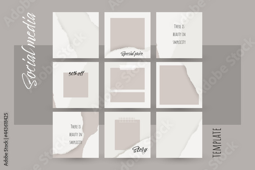Instagram social media story post background for beauty, jewelry, wedding content. ripped torn paper texture template in neutral nude color. abstract simple layout for booklet, brochure, flyer