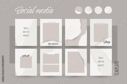 Instagram social media story post background. ripped torn tearing paper texture template mockup in nude nude color. abstract simple vertical layout for card, brochure, flyer. for beauty, make up, care