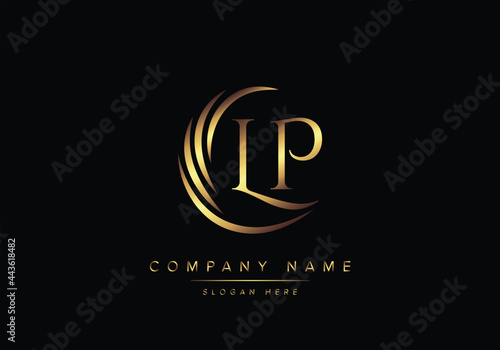 alphabet letters LP monogram logo, gold color elegant classical