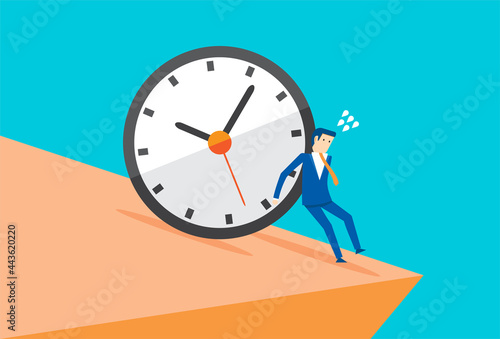 Businessman push big timer clock deadline
