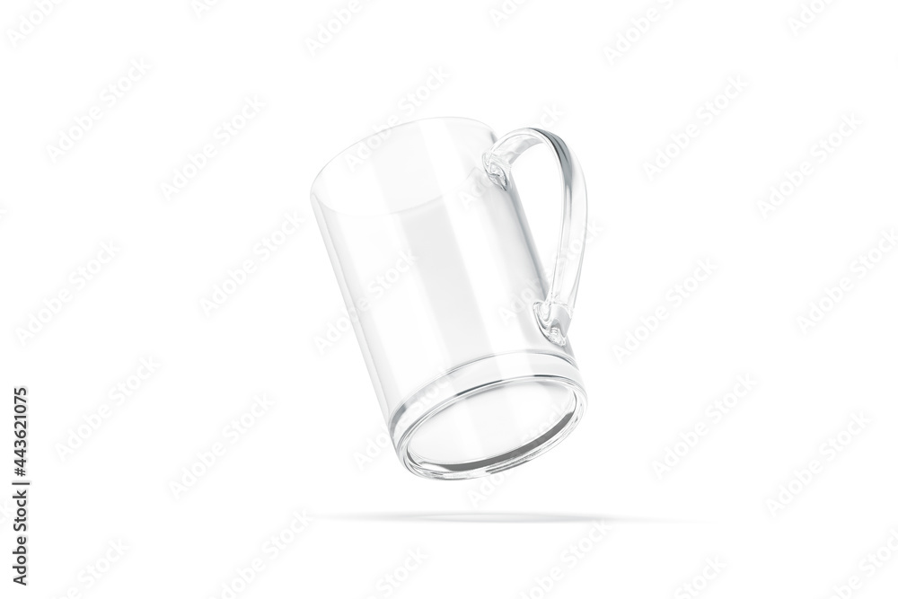 Blank glass narrow 11oz mug with handle mockup, no gravity Blank glass narrow 11oz mug with handle mockup, no gravity
