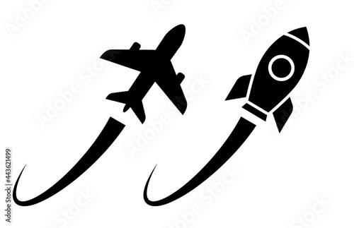 Rocket and plane launch icon