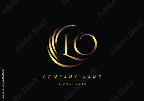 alphabet letters LO monogram logo, gold color elegant classical