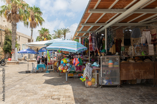 Small shop in the Arab market selling various souvenirs in the old city of Acre in northern Israel