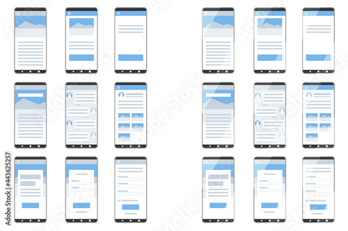 スマートフォンのウェブページのバリエーション ベクターイラスト（左側はつやなし、右側はつやあり）
