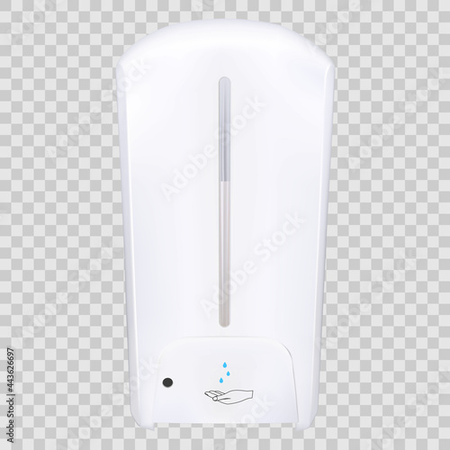 Hand sanitizer. Alcohol-based hand rub. Rubbing alcohol. Wall mounted soap dispenser. Wall hanging hand wash container. Protection from germs such as coronavirus, realistic 3D vector, isolated