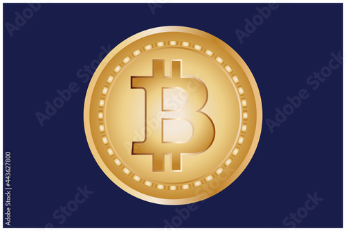 Golden bitcoin coin. Cryptocurrency golden coin bitcoin symbol isolated on dark blue background. flat vector illustration.