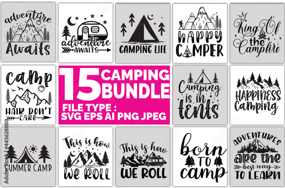 Fototapeta premium camping bundle t shirt design.