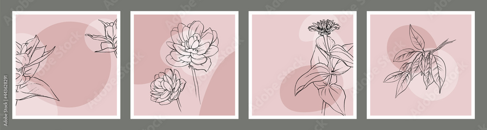 Set of vector backgrounds with wild flowers, plants, lotuses and leaves. Set of vector backgrounds with wild flowers, plants, lotuses and leaves.