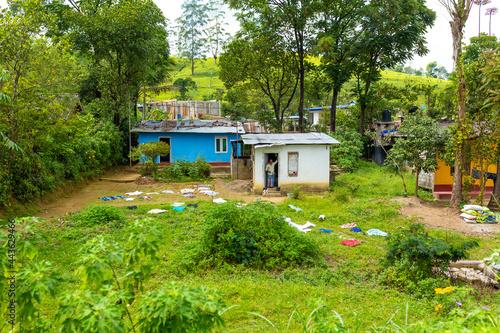 Poor dilapidated houses of the inhabitants of the island of Sri Lanka. Jungle lodging