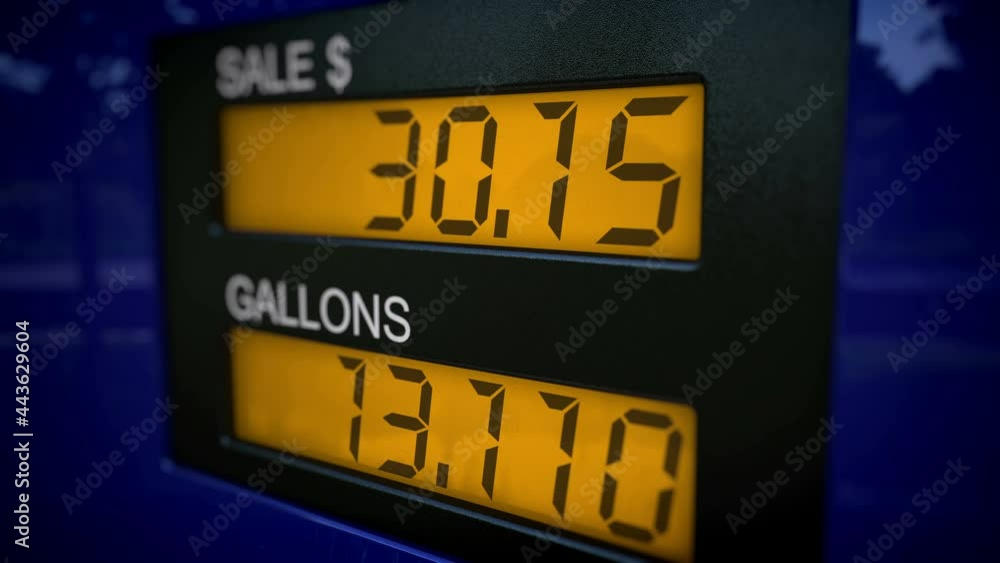 4K American gas pump display showing real-time fueling process. Slow zoom-in motion. 4K American gas pump display showing real-time fueling process. Slow zoom-in motion.