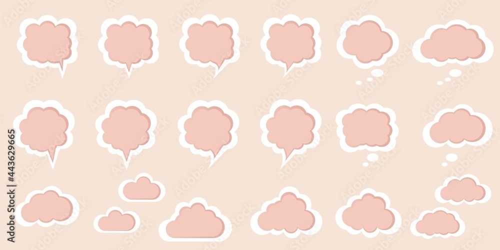 Set of speech bubble icons. Cloud balloon illustration. Communication, conversation, talking, thinking, chat bubble collection. Vector illustration.