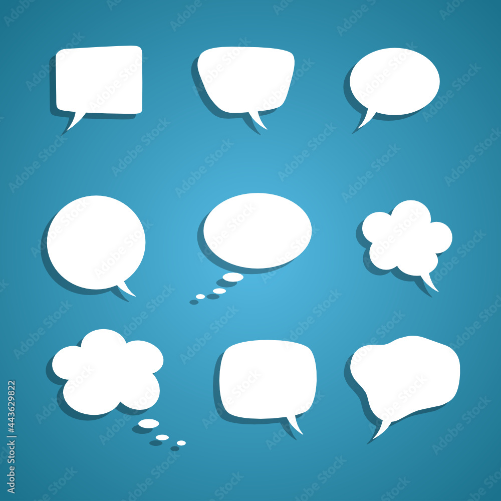 Set of white speech bubbles. Talk labels. People communication. Set of white speech bubbles. Talk labels. People communication.