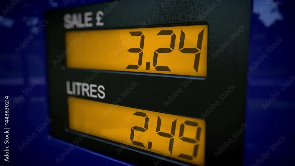 UK fuel dispenser display with slow zoom-in motion. Real-time fueling process starting at zero. UK fuel dispenser display with slow zoom-in motion. Real-time fueling process starting at zero.