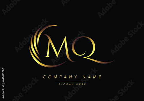 alphabet letters MQ monogram logo, gold color elegant classical photo