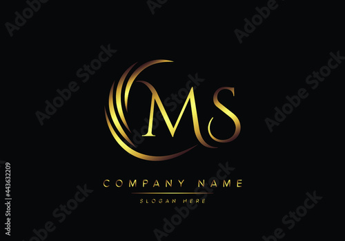 alphabet letters MS monogram logo, gold color elegant classical