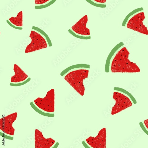 Fototapeta Naklejka Na Ścianę i Meble -  Pieces of watermelon. Seamless pattern, design for clothing fabric and more.