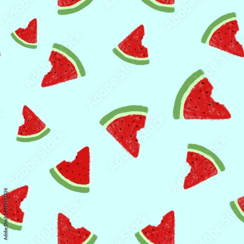 Pieces of watermelon. Seamless pattern  design for clothing fabric and more.