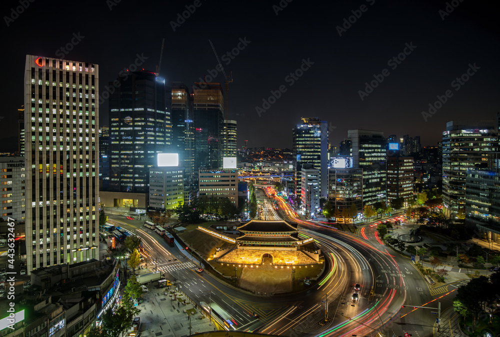 traffic at night Seoul, South Korea.