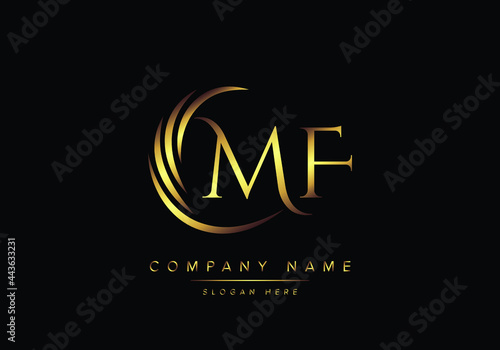 alphabet letters MF monogram logo, gold color elegant classical photo