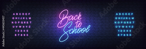 Back to School template neon sign. Glowing Back to School lettering concept