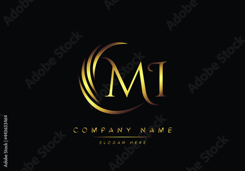 alphabet letters MI monogram logo, gold color elegant classical