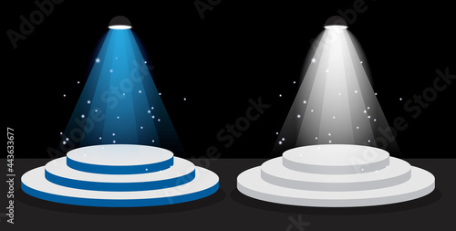 vector blue and white three podium with stars