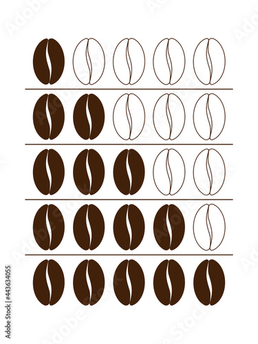 Coffee bean icon. Levels roasting.Types of coffee roasts.Brown line grain coffee.Simple line coffee vector icon isolated on white backgrounnd.Medium,light,dark.