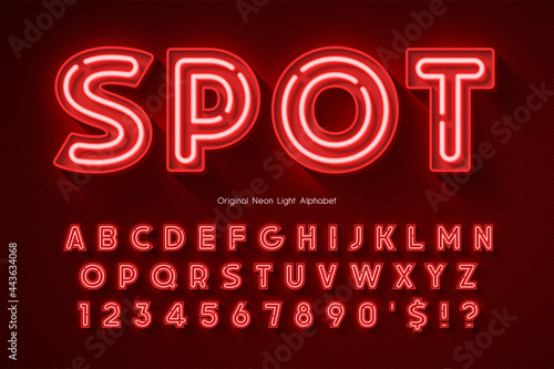 Neon light 3d alphabet, extra glowing origainal type.