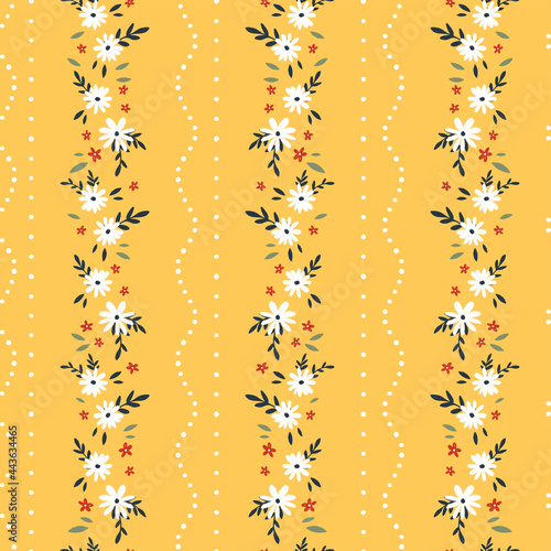 Lovely hand drawn floral seamless pattern, cute doodle flowers and dotted lines, great for textiles, wrapping, banners, cloth, surface - vector design