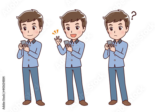 スマートフォンを操作する男性のイラスト